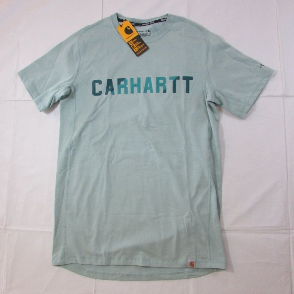 Carhartt Force Men's Short Sleeve Relaxed Fit Midweight Block Logo T-Shirt Blue